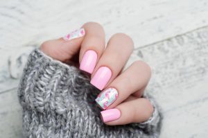 manicure with nail stickers