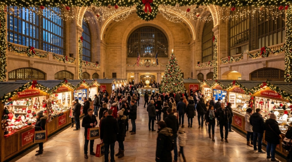 Vanderbilt Hall decorated for the Grand Central Holiday Fair