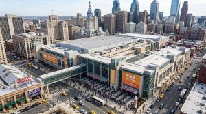 Aerial view of the Pennsylvania Convention Center in Philadelphia, venue for PAX Unplugged 2026 on December 4–6