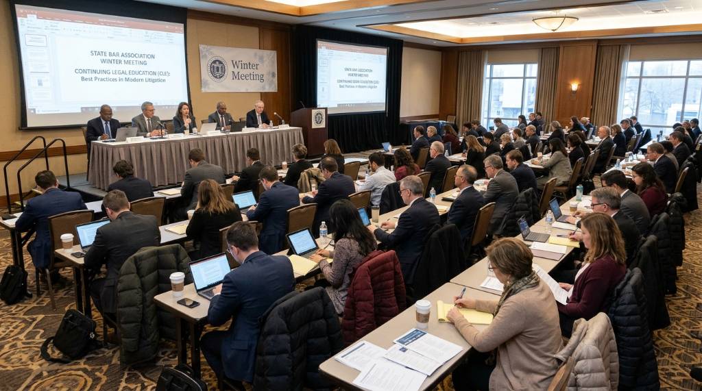 Lawyers attending a legal education panel at a bar association winter meeting